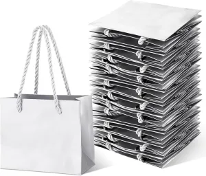 Fainne 24 Pcs Extra Small Gift Bag Mini Gift Bags with Handle for Card Wedding Baby Shower Mother Favor Birthday Party Wrapping Supplies(4 x 5 x 2 Inch,Silver)