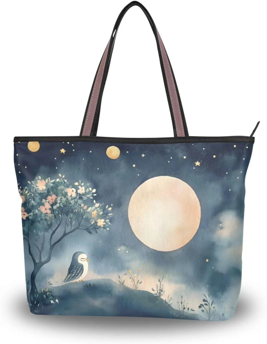 Fairy Tale Owl Women Tote Bag for Everyday & Travel, Handbag Purse Reusable Grocery Bags Large