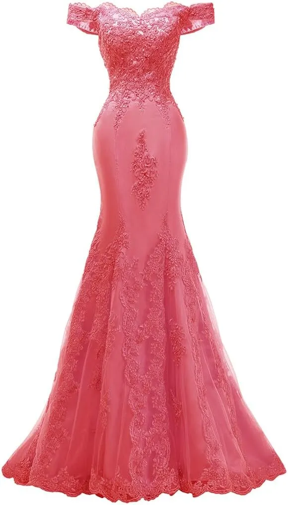 Fanao Off Shoulder Mermaid Evening Prom Dresses Long Appliqued Beadedformal Gown for Women PM39
