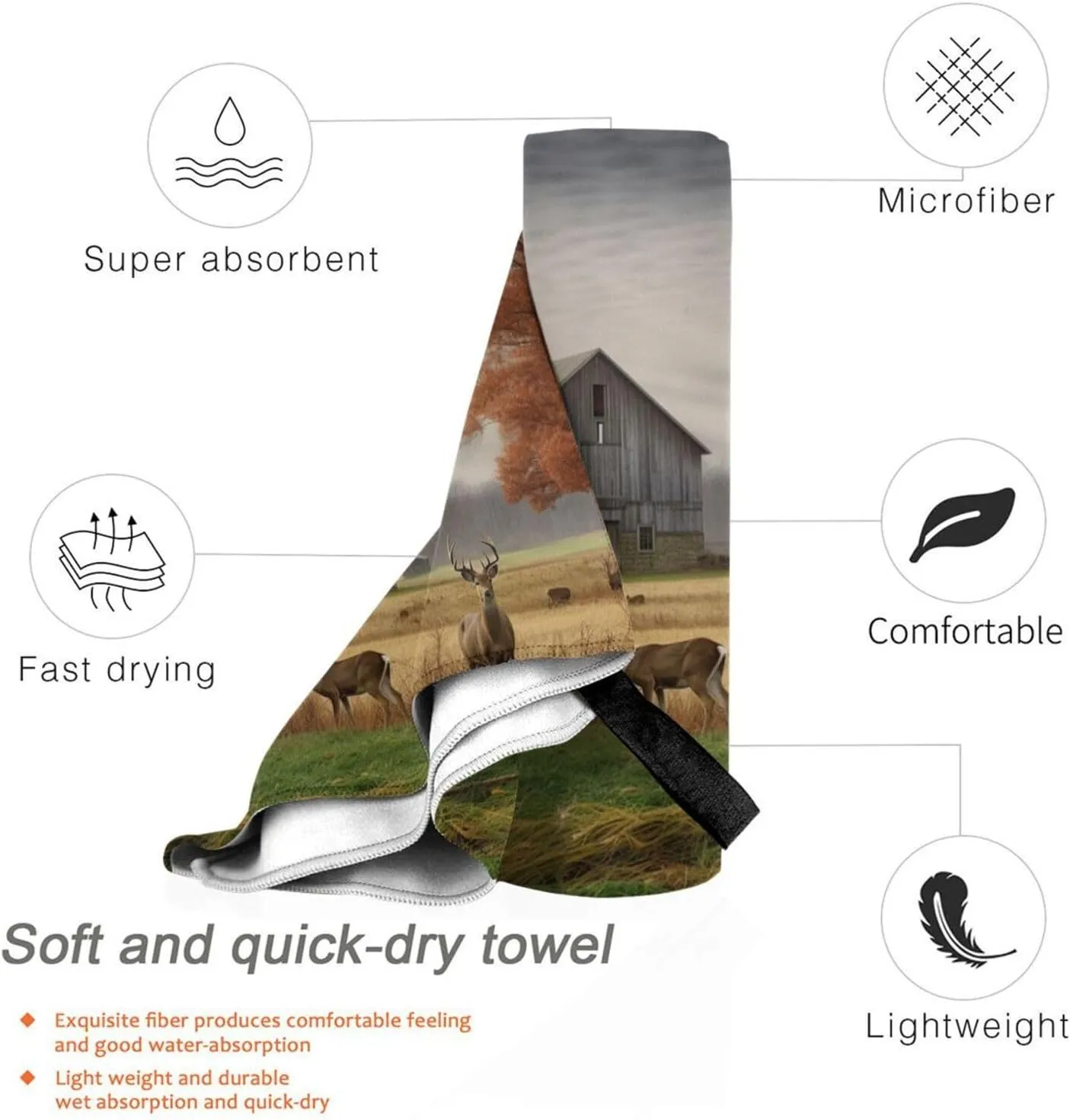 Farm with Deer Premium Compact Microfiber Travel Towel-Featherlight & Quick Dry,Sand-Resistant Beach Towel for Swimming,Camping,Vacation Essentials with Carry Pouch