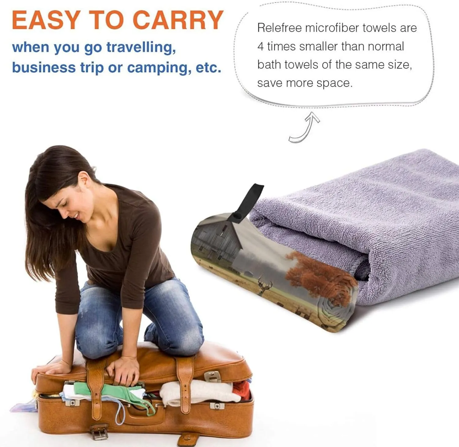 Farm with Deer Premium Compact Microfiber Travel Towel-Featherlight & Quick Dry,Sand-Resistant Beach Towel for Swimming,Camping,Vacation Essentials with Carry Pouch
