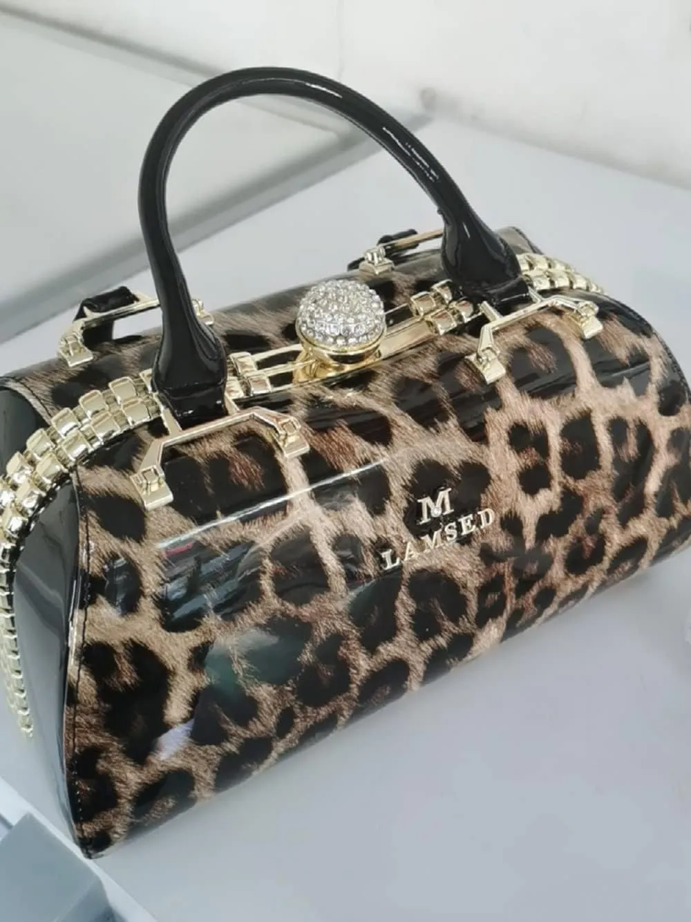 Fashion Leather Women's Top Handle Satchel Crossbody Handbags Crystal Evening Bag Purses Hard Shoulder Bags