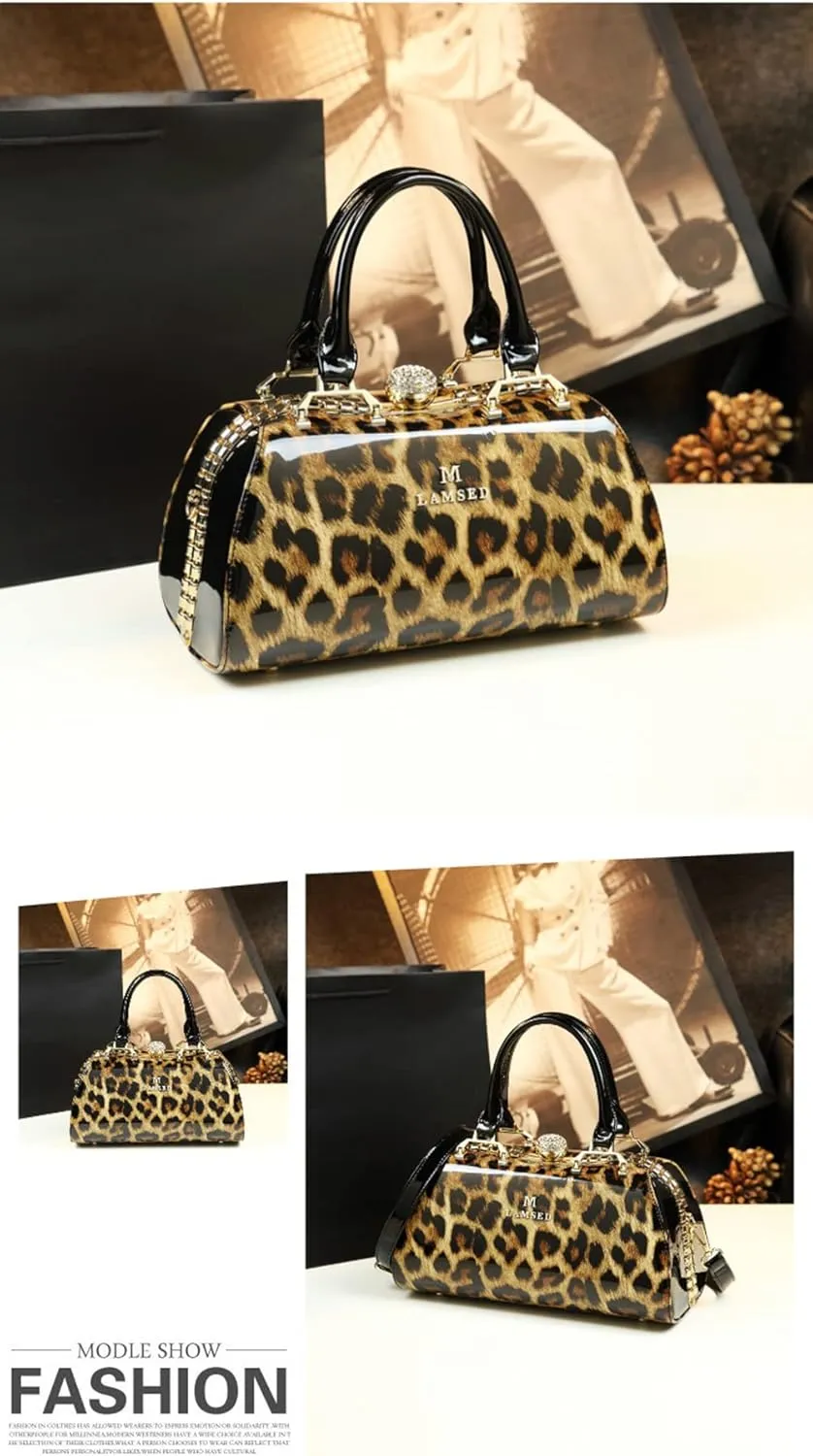Fashion Leather Women's Top Handle Satchel Crossbody Handbags Crystal Evening Bag Purses Hard Shoulder Bags