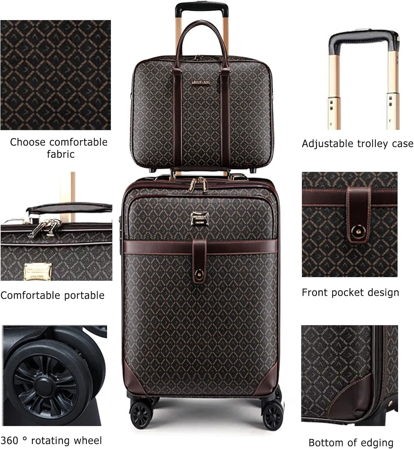 feilario 2Pcs Leather Business Spinner Wheel Luggage Waterproof Carry-On Suitcase with TSA Lock - Capacity 36-55L