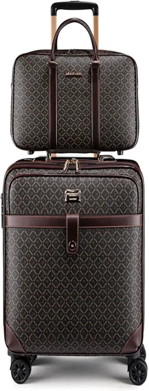 feilario 2Pcs Leather Business Spinner Wheel Luggage Waterproof Carry-On Suitcase with TSA Lock - Capacity 36-55L