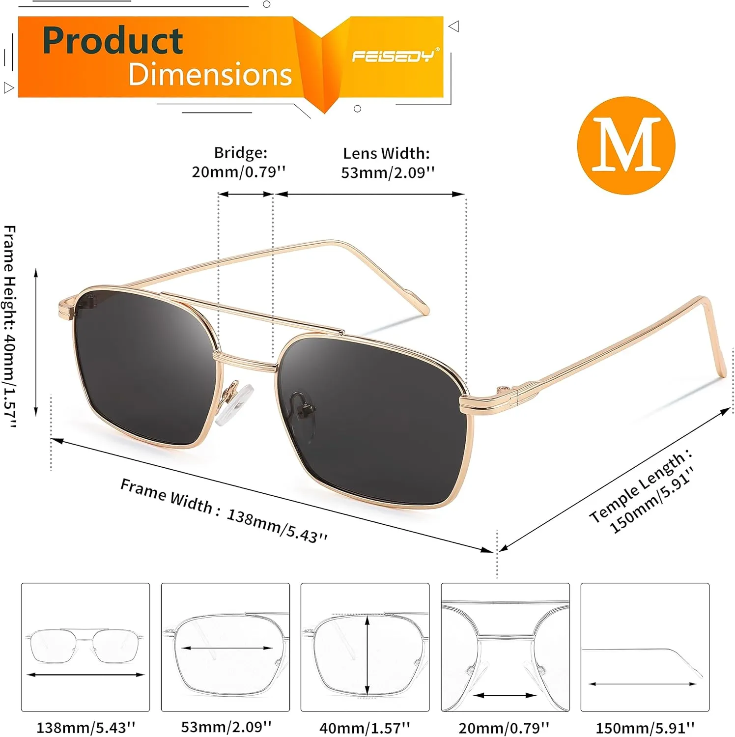 FEISEDY Fashion Square Aviator Sunglasses Women Men Trendy Retro Metal Frame Sun Glasses Candy Color Lens B1036