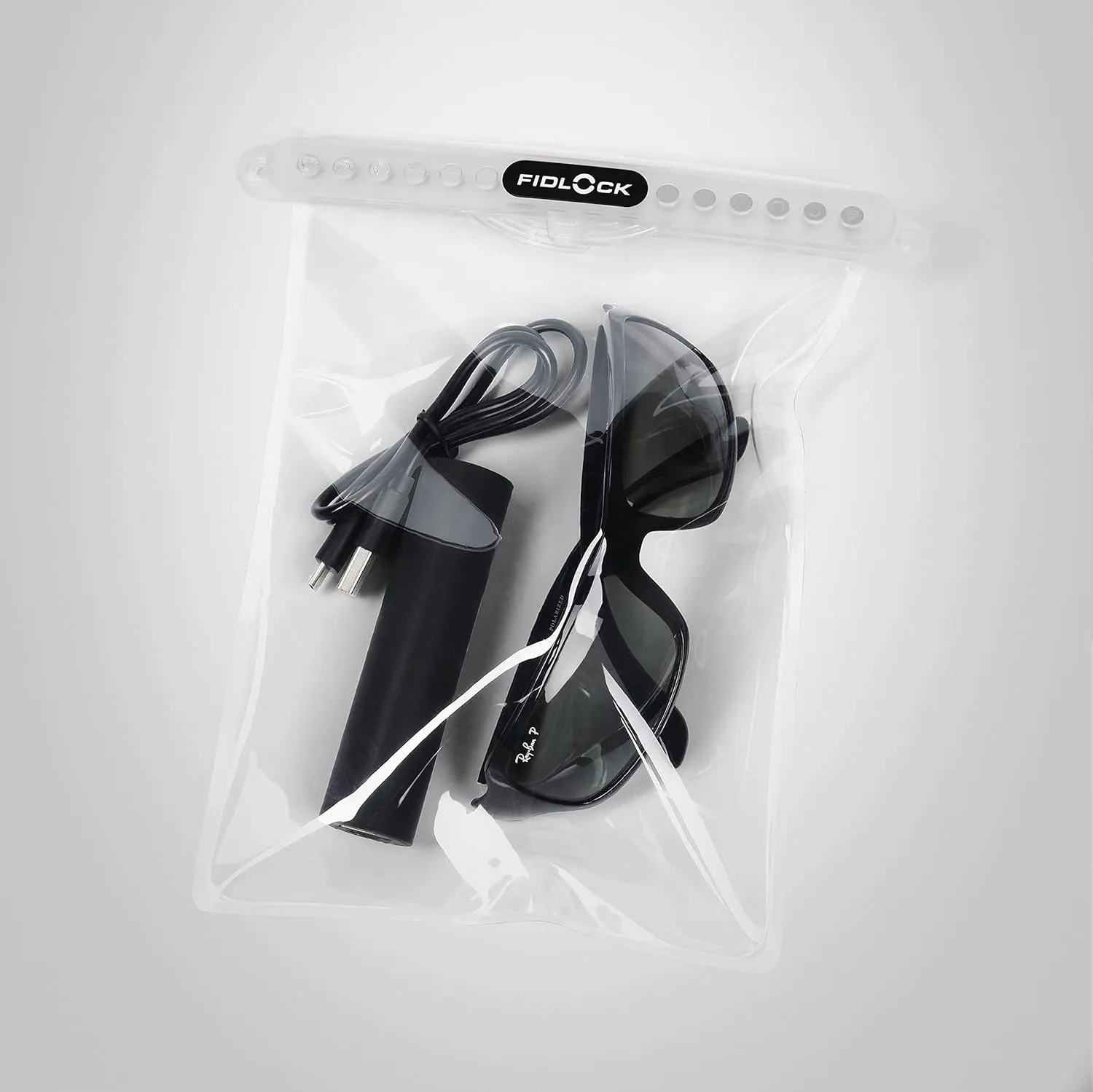 FIDLOCK Hermetic Dry Bag Maxi - Flexible Magnetic Self-Sealing Bag for Cellphone | 100% Waterproof and Sand Proof - Practical Size with a Large Opening, with Lanyard Included - Transparent