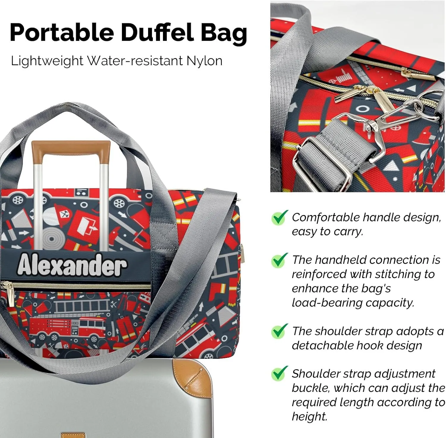 Fire Truck Personalized Kids Duffel Swim Bag for Boys,Customized Swim Duffle Bag for Boys Man Kids Gifts