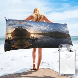 Fishing Scenic Premium Compact Microfiber Travel Towel-Featherlight & Quick Dry,Sand-Resistant Beach Towel for Swimming,Camping,Vacation Essentials with Carry Pouch