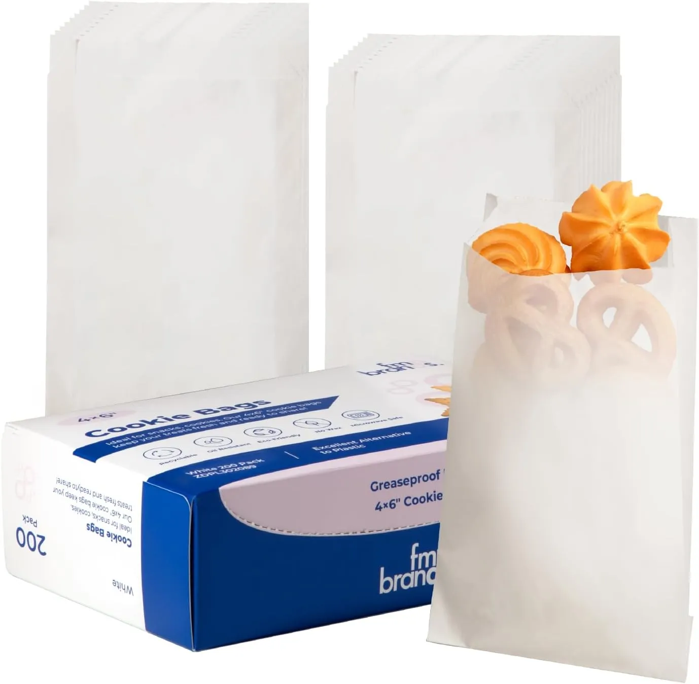 Fit Meal Prep 200 Pack 4x6" Paper Cookie Bags, Paper Bags Envelopes, Disposable Pastry Bag, Greaseproof Small Paper Treat Bags, White Cookie Bags for Packaging Dessert, Baked Goods, Candy, Snack