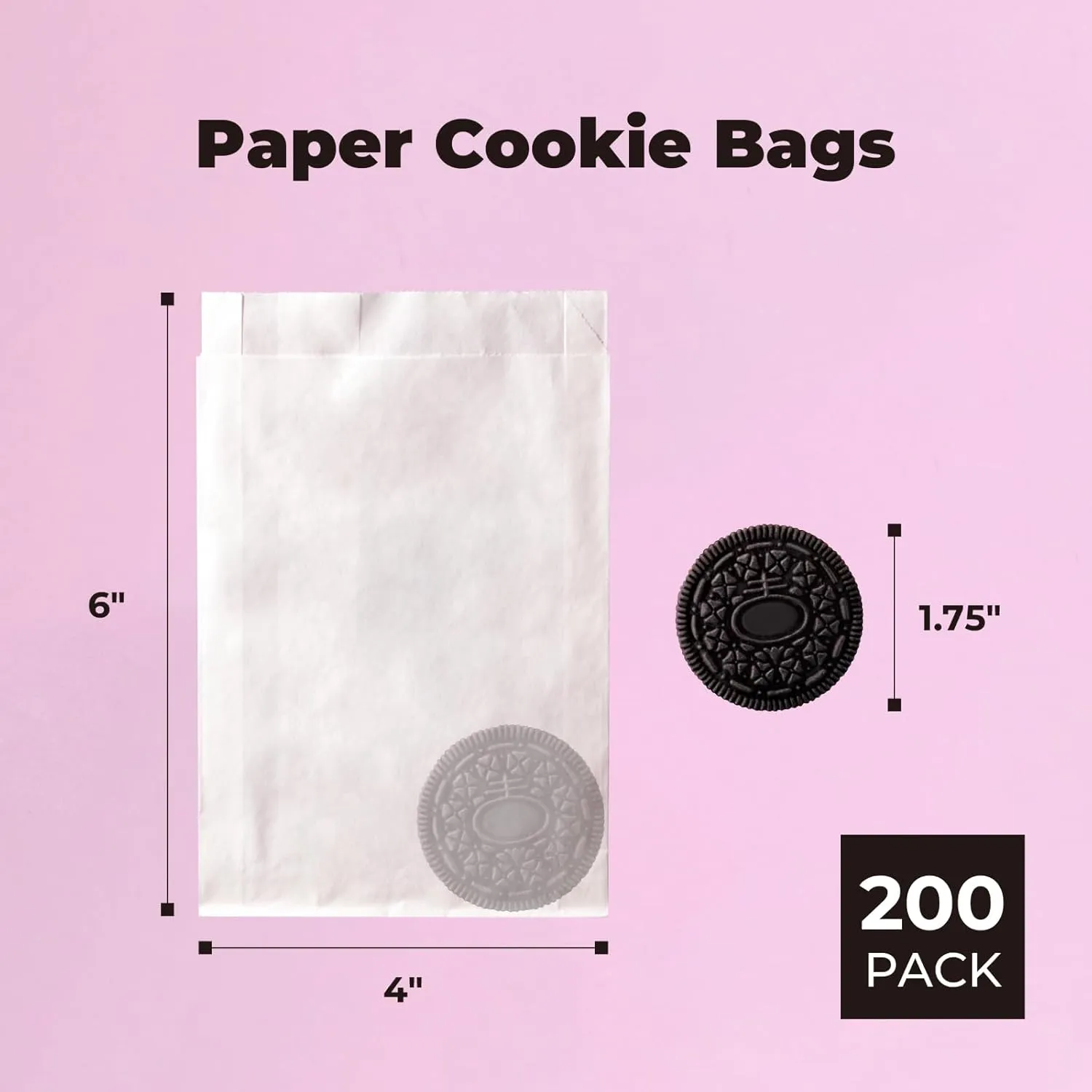 Fit Meal Prep 200 Pack 4x6" Paper Cookie Bags, Paper Bags Envelopes, Disposable Pastry Bag, Greaseproof Small Paper Treat Bags, White Cookie Bags for Packaging Dessert, Baked Goods, Candy, Snack