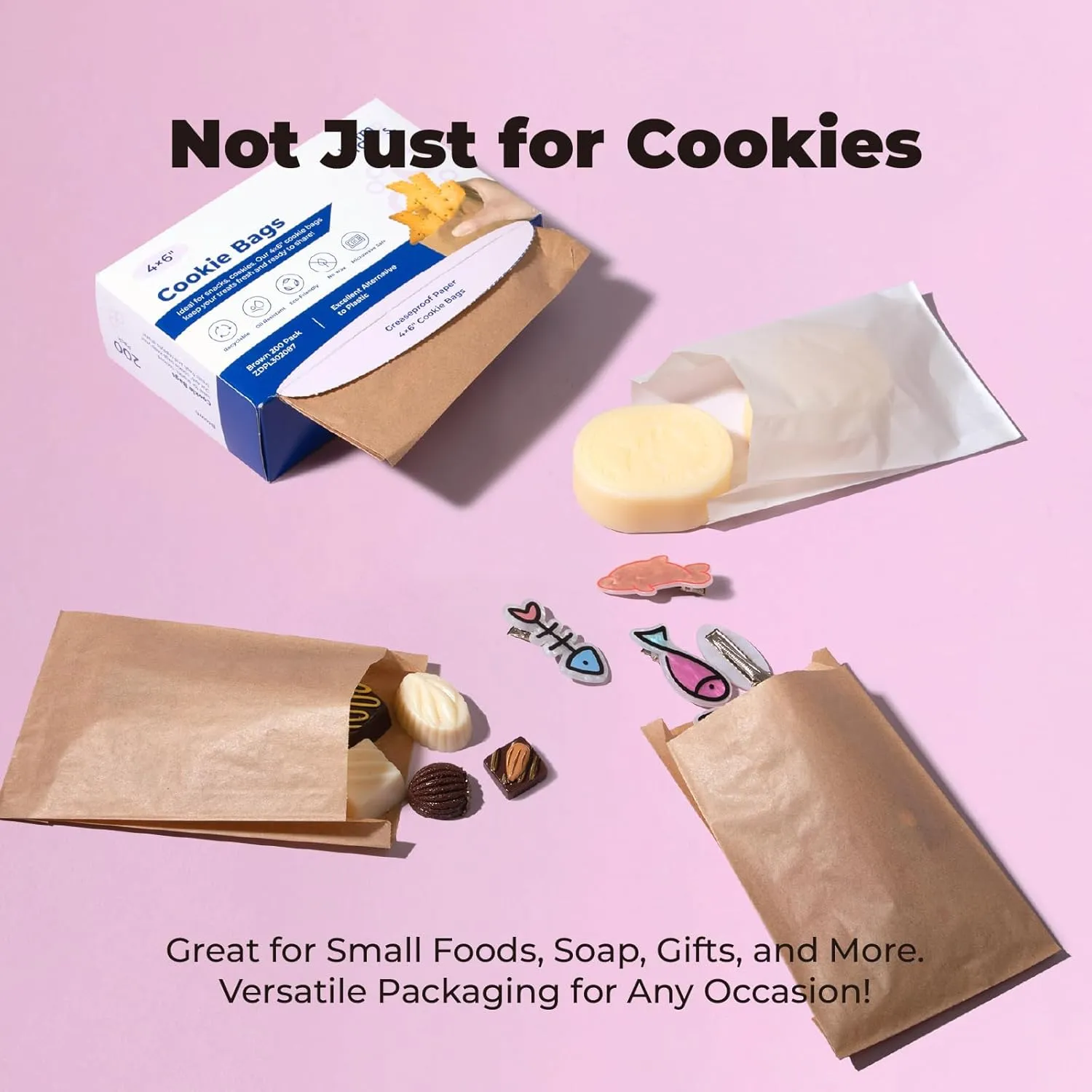 Fit Meal Prep 200 Pack 4x6" Paper Cookie Bags, Paper Bags Envelopes, Disposable Pastry Bag, Greaseproof Small Paper Treat Bags, White Cookie Bags for Packaging Dessert, Baked Goods, Candy, Snack