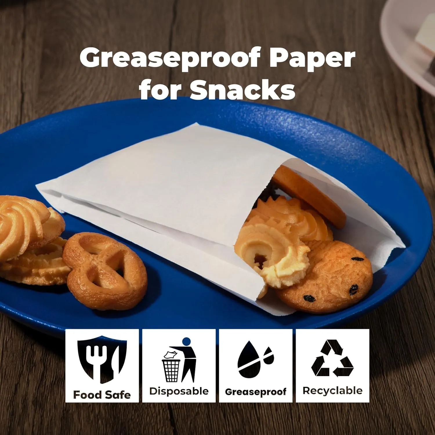 Fit Meal Prep 200 Pack 4x6" Paper Cookie Bags, Paper Bags Envelopes, Disposable Pastry Bag, Greaseproof Small Paper Treat Bags, White Cookie Bags for Packaging Dessert, Baked Goods, Candy, Snack