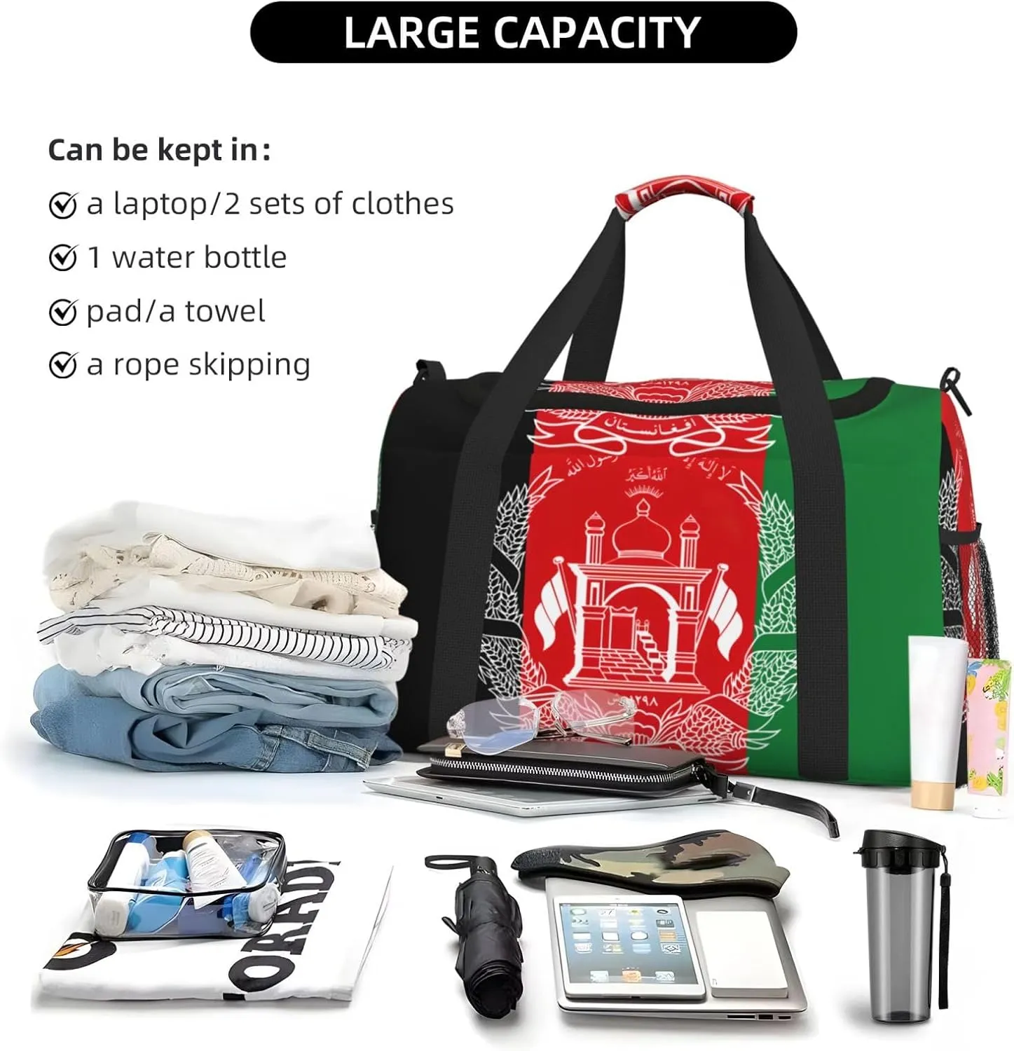 Flag Of Afghanistan Travel Bag, Weekender Bags For Women Men For Outdoor Adventures, Ideal For Camping And Hiking