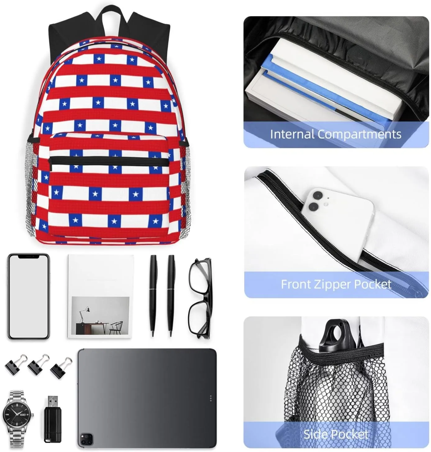 Flag Of Chile Fashion Backpack,Casual Daypack Backpacks For Men Women, Laptop Bag Travel Hiking Camping
