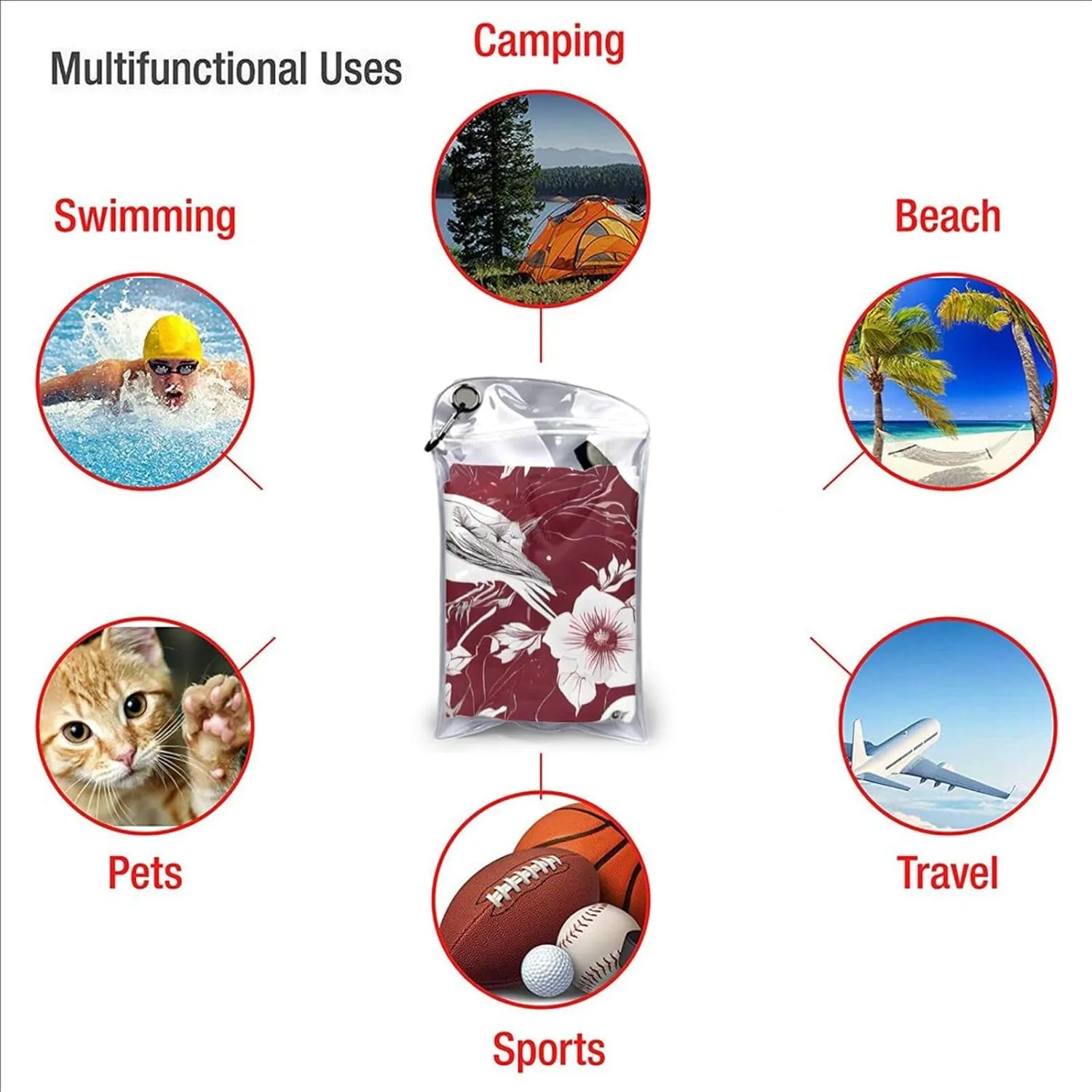 Floral Herbs Botanical Engraving Premium Compact Microfiber Travel Towel-Featherlight & Quick Dry,Sand-Resistant Beach Towel for Swimming,Camping,Vacation Essentials with Carry Pouch