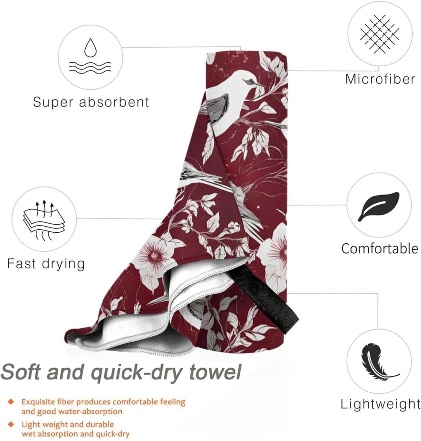 Floral Herbs Botanical Engraving Premium Compact Microfiber Travel Towel-Featherlight & Quick Dry,Sand-Resistant Beach Towel for Swimming,Camping,Vacation Essentials with Carry Pouch