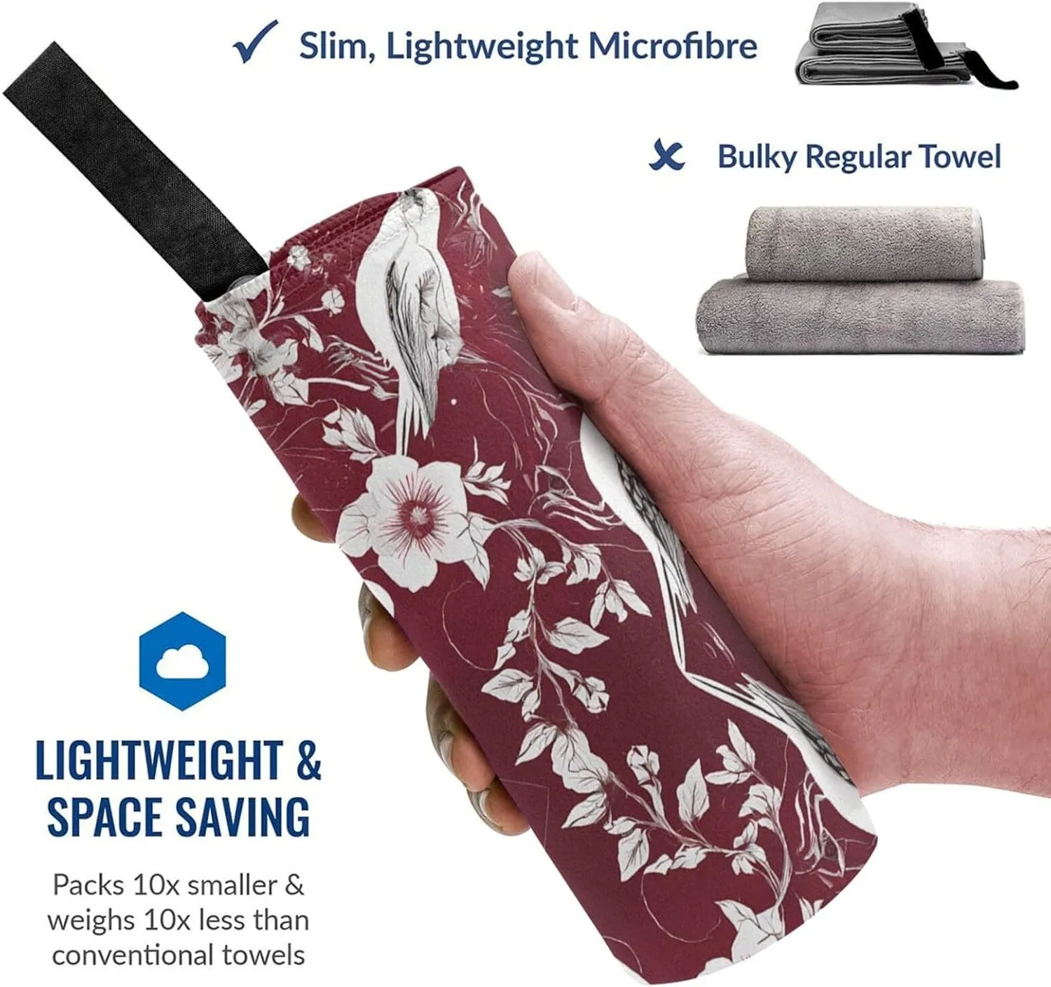 Floral Herbs Botanical Engraving Premium Compact Microfiber Travel Towel-Featherlight & Quick Dry,Sand-Resistant Beach Towel for Swimming,Camping,Vacation Essentials with Carry Pouch