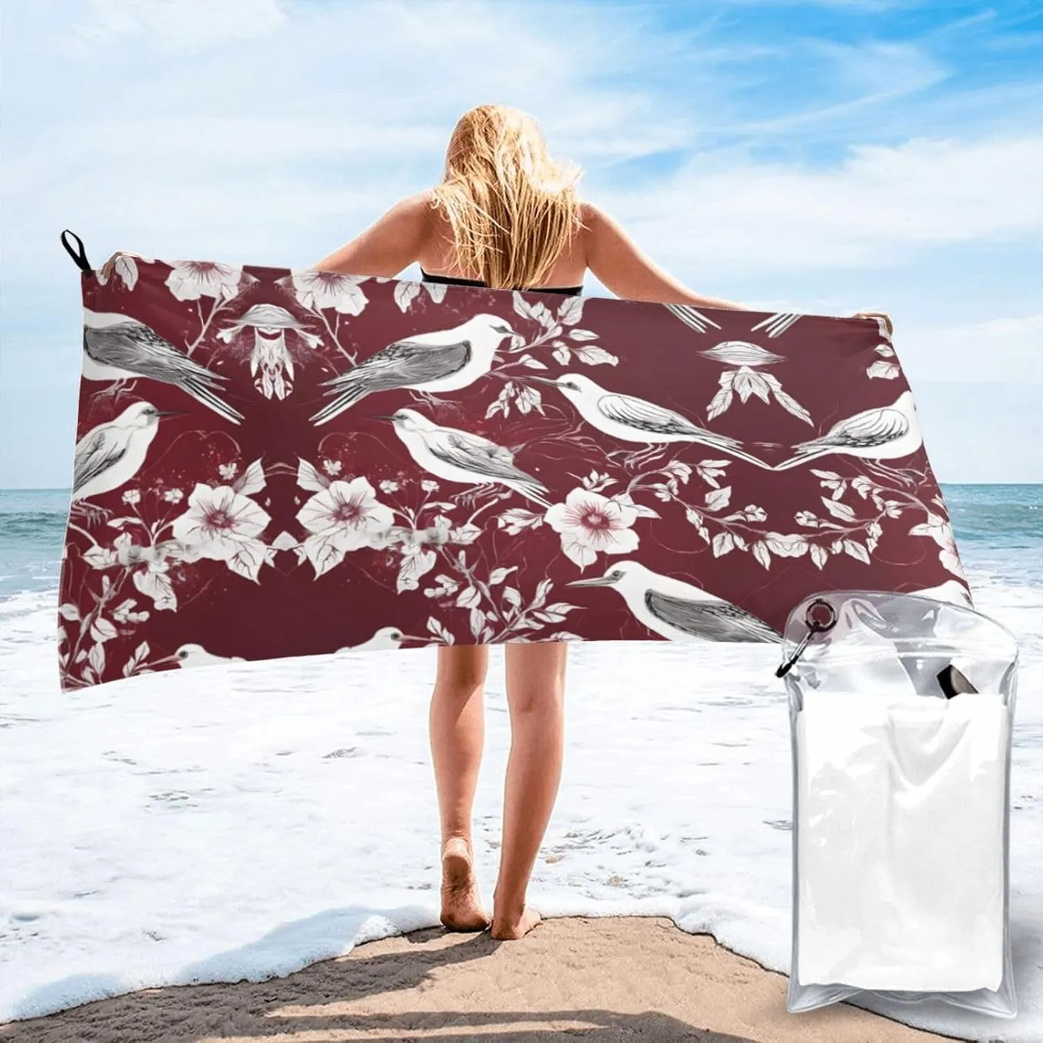 Floral Herbs Botanical Engraving Premium Compact Microfiber Travel Towel-Featherlight & Quick Dry,Sand-Resistant Beach Towel for Swimming,Camping,Vacation Essentials with Carry Pouch