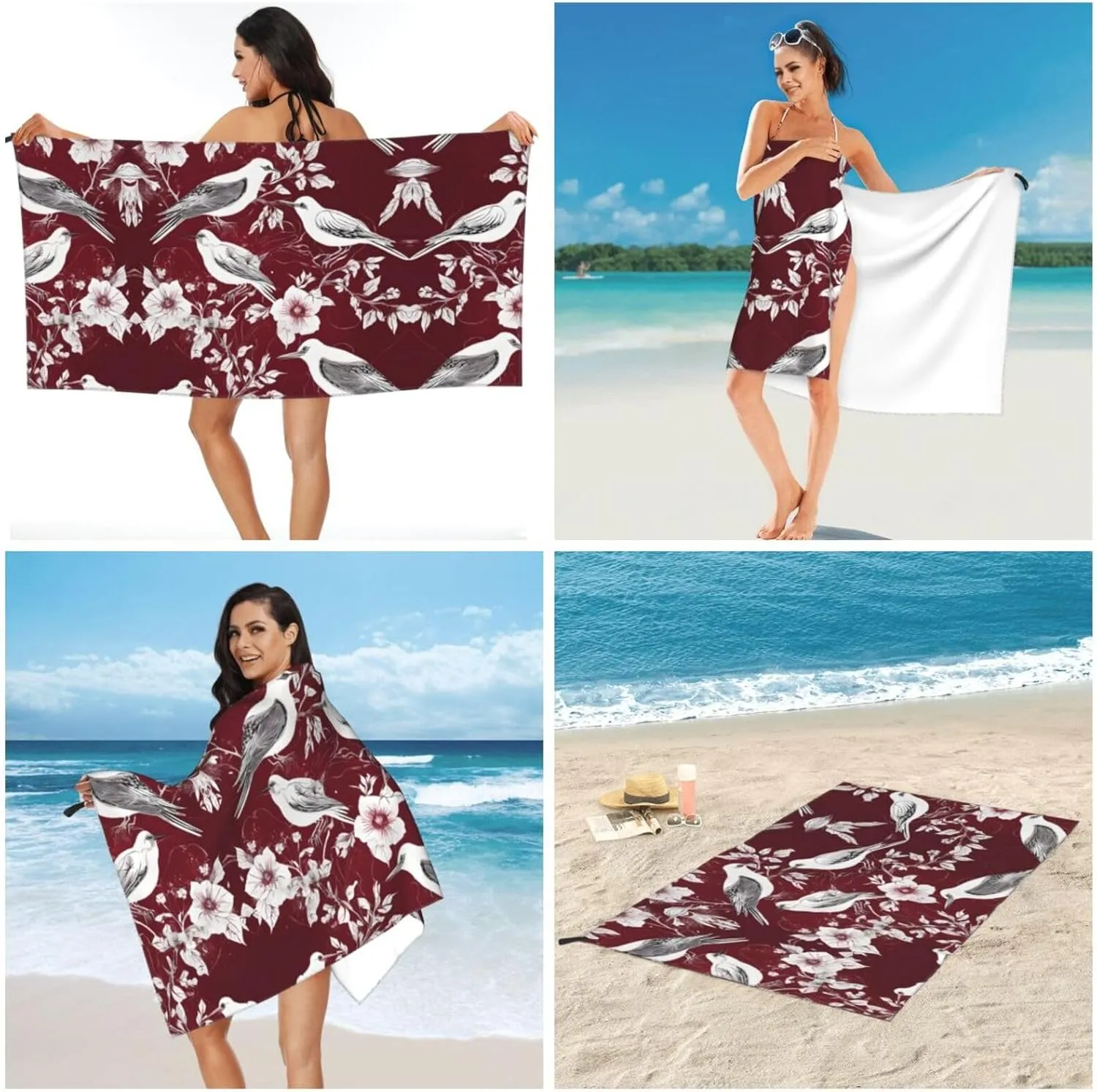 Floral Herbs Botanical Engraving Premium Compact Microfiber Travel Towel-Featherlight & Quick Dry,Sand-Resistant Beach Towel for Swimming,Camping,Vacation Essentials with Carry Pouch