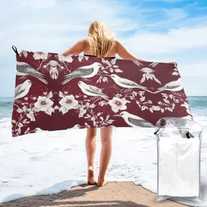 Floral Herbs Botanical Engraving Premium Compact Microfiber Travel Towel-Featherlight & Quick Dry,Sand-Resistant Beach Towel for Swimming,Camping,Vacation Essentials with Carry Pouch