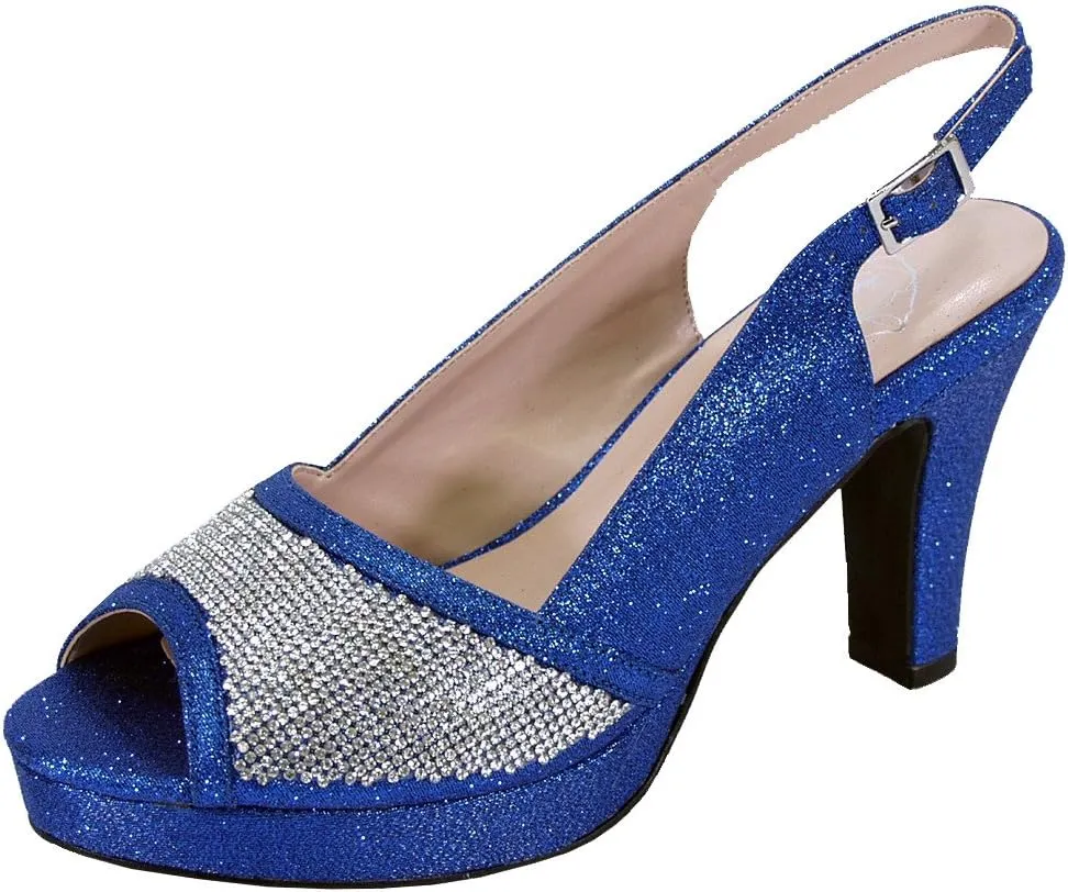 Floral Nadia Women's Wide Width Rhinestone Studded Peep-Toe Slingback Shoes