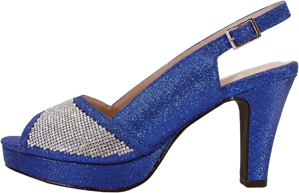 Floral Nadia Women's Wide Width Rhinestone Studded Peep-Toe Slingback Shoes
