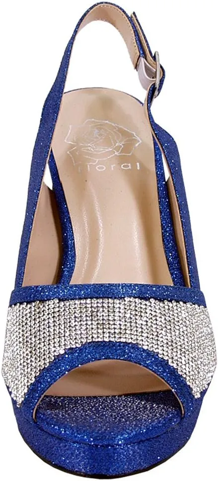 Floral Nadia Women's Wide Width Rhinestone Studded Peep-Toe Slingback Shoes