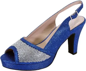 Floral Nadia Women's Wide Width Rhinestone Studded Peep-Toe Slingback Shoes