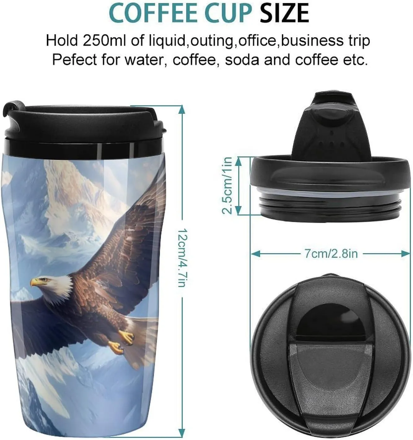 Flying E-agle Coffee Mug with Lid Portable Tumbler Water Bottle for Travel Business 250ml