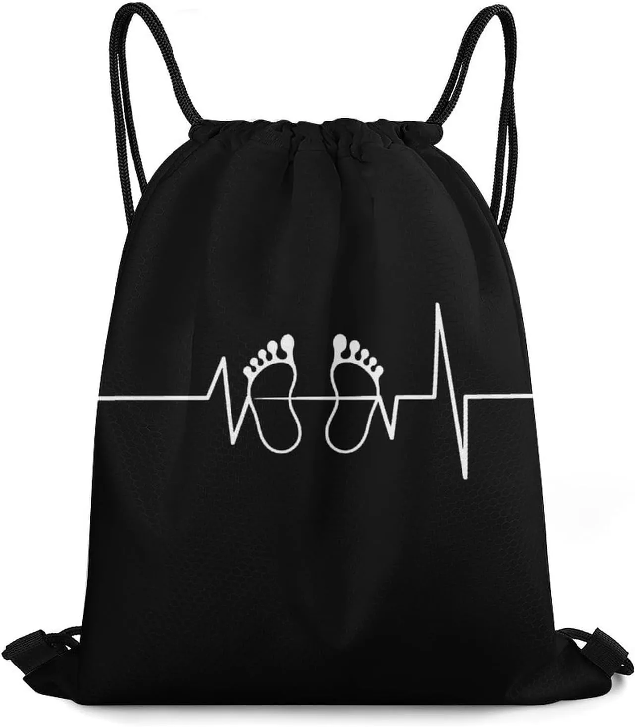 Footprint Heartbeat Drawstring Backpack Casual String Bag Sports Sackpack Cinch Bags for Gym Travel