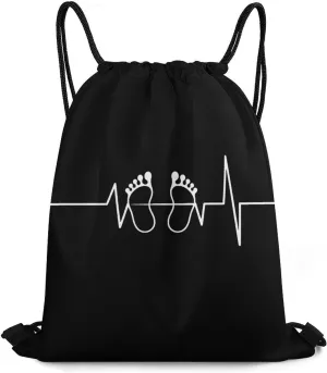Footprint Heartbeat Drawstring Backpack Casual String Bag Sports Sackpack Cinch Bags for Gym Travel