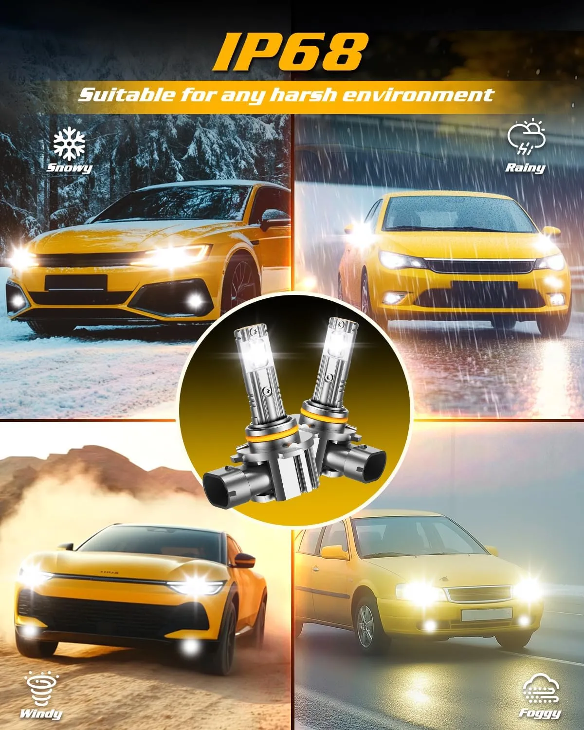 forenner 9005 Light Bulbs 24000LM Upgraded Brightness Super Bright,1:1 Mini Size Direct Installation 6500K Cool White Fog Light HB3 Bulbs, 10-Year Long Service Life with Fan, IP68 Waterproof Pack of 2