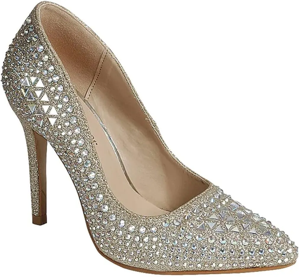 Forever Women Pointy Toe Sparkling Rhinestone Studded Stiletto Heel Dress Pumps