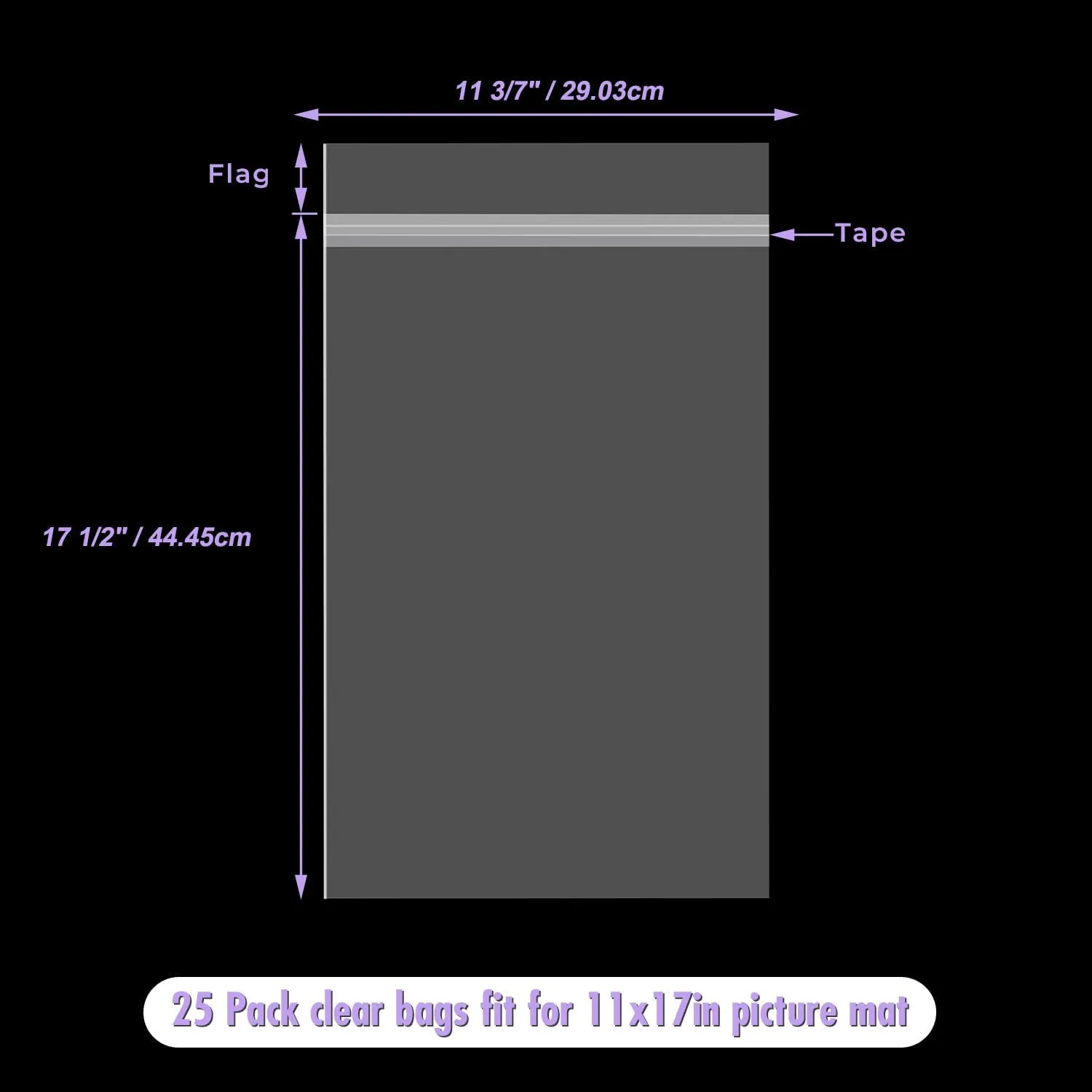 Frametory, 25 Pack 11 3/7" x 17 1/2" Acid-Free Clear Plastic Bags, Self Seal Crystal Photo Sleeves for 11X17 Art Prints, Pictures & Framing Mat Mattes