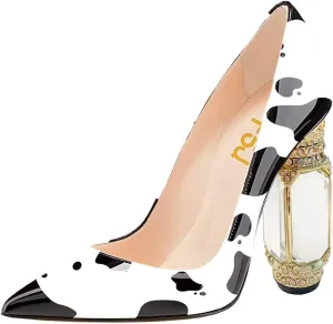 FSJ Women Bridal Pointed Toe Chunky High Heel Crystal Pumps Slip on Wedding Thick Comfort Unique Shoes Size 4-15 US