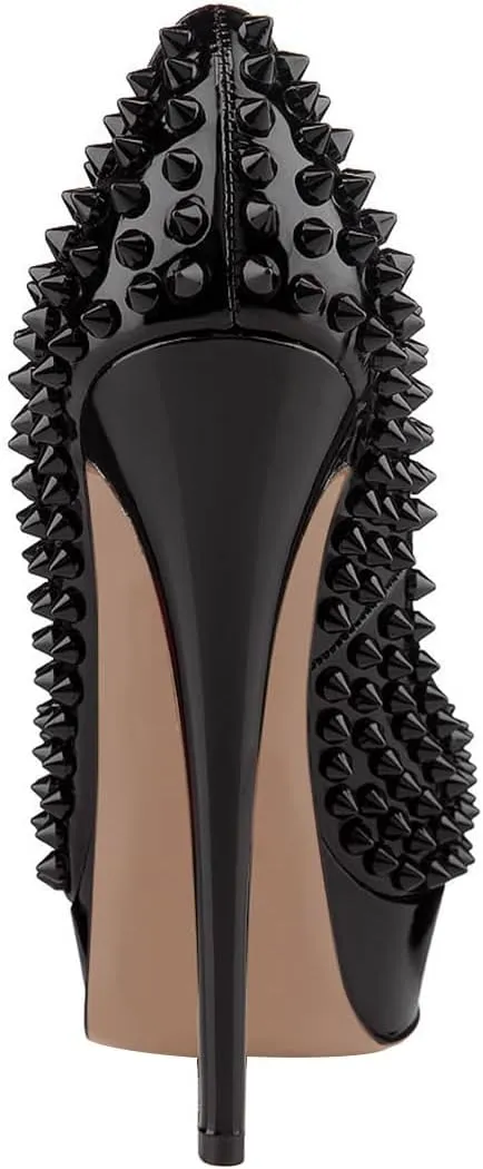 FSJ Women Classic Rivets Platform Heel Peep Toe Pumps High Stiletto Heel Slip On Studded Sexy Wedding Party Dance Shoes Size 4-16 US