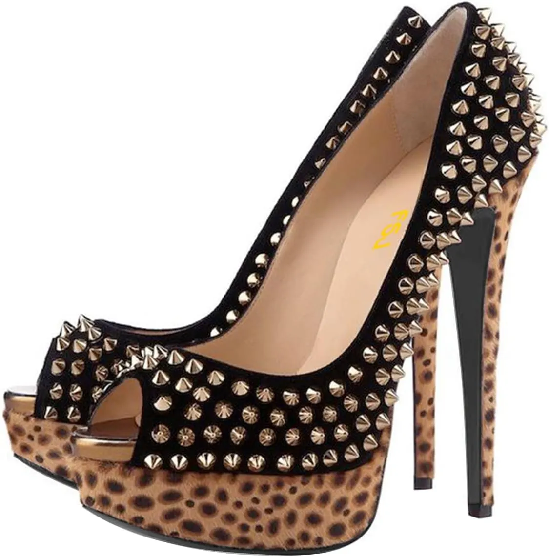 FSJ Women Classic Rivets Platform Heel Peep Toe Pumps High Stiletto Heel Slip On Studded Sexy Wedding Party Dance Shoes Size 4-16 US