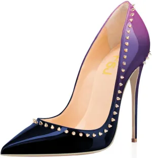 FSJ Women Pumps Pointed Toe High Heel Stilettos Rivets Studded Patent Leather Shoes Size 4-15 US