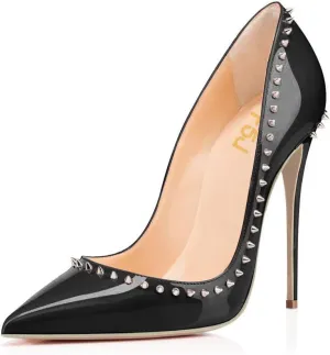 FSJ Women Pumps Pointed Toe High Heel Stilettos Rivets Studded Patent Leather Shoes Size 4-15 US