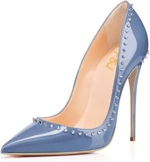 FSJ Women Pumps Pointed Toe High Heel Stilettos Rivets Studded Patent Leather Shoes Size 4-15 US