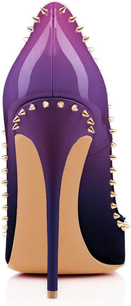 FSJ Women Pumps Pointed Toe High Heel Stilettos Rivets Studded Patent Leather Shoes Size 4-15 US