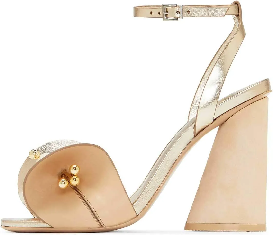 FSJ Women Retro Bowknot Chunky High Heel Sandal Open Toe Pearl Studded Ankle Strap Slingback Bead Wedding Bride Dress Pump Size 4-15 US