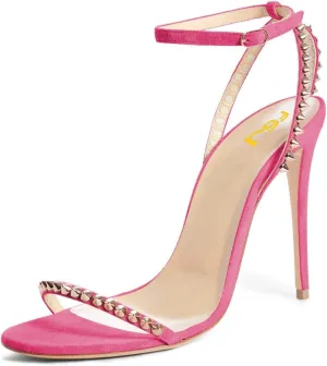 FSJ Women Rivets Studded Ankle Strap Sandals Fashion Open Toe High Heels Stilettos Summer Shoes Size 4-15 US