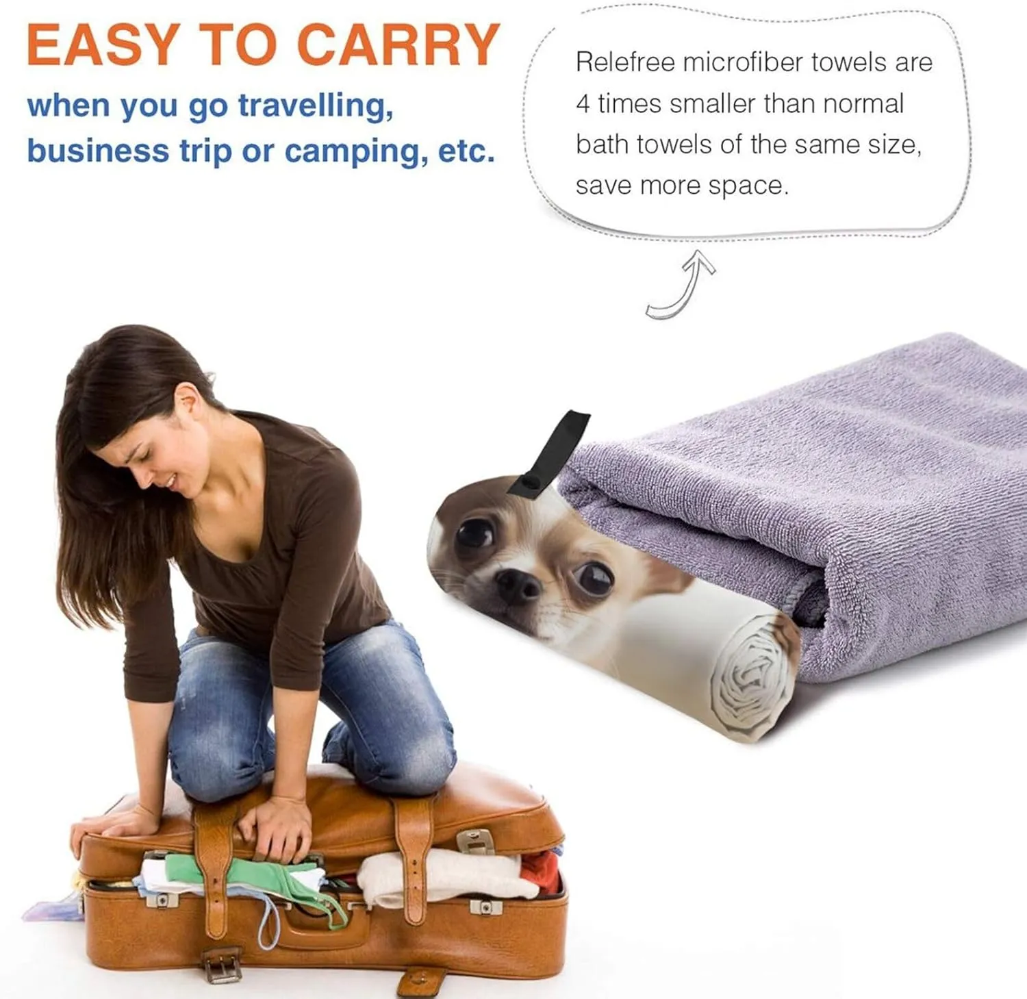 Funny Chihuahua Premium Compact Microfiber Travel Towel-Featherlight & Quick Dry,Sand-Resistant Beach Towel for Swimming,Camping,Vacation Essentials with Carry Pouch