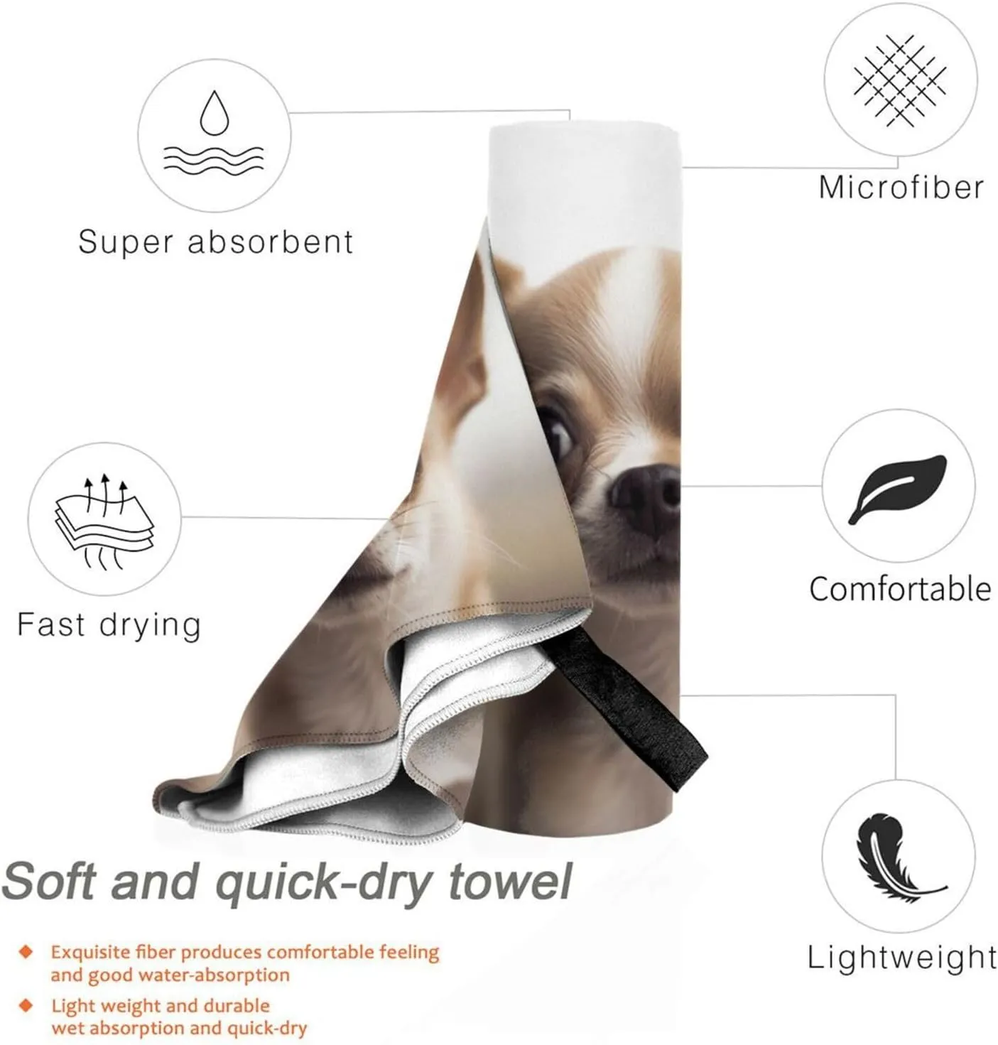 Funny Chihuahua Premium Compact Microfiber Travel Towel-Featherlight & Quick Dry,Sand-Resistant Beach Towel for Swimming,Camping,Vacation Essentials with Carry Pouch