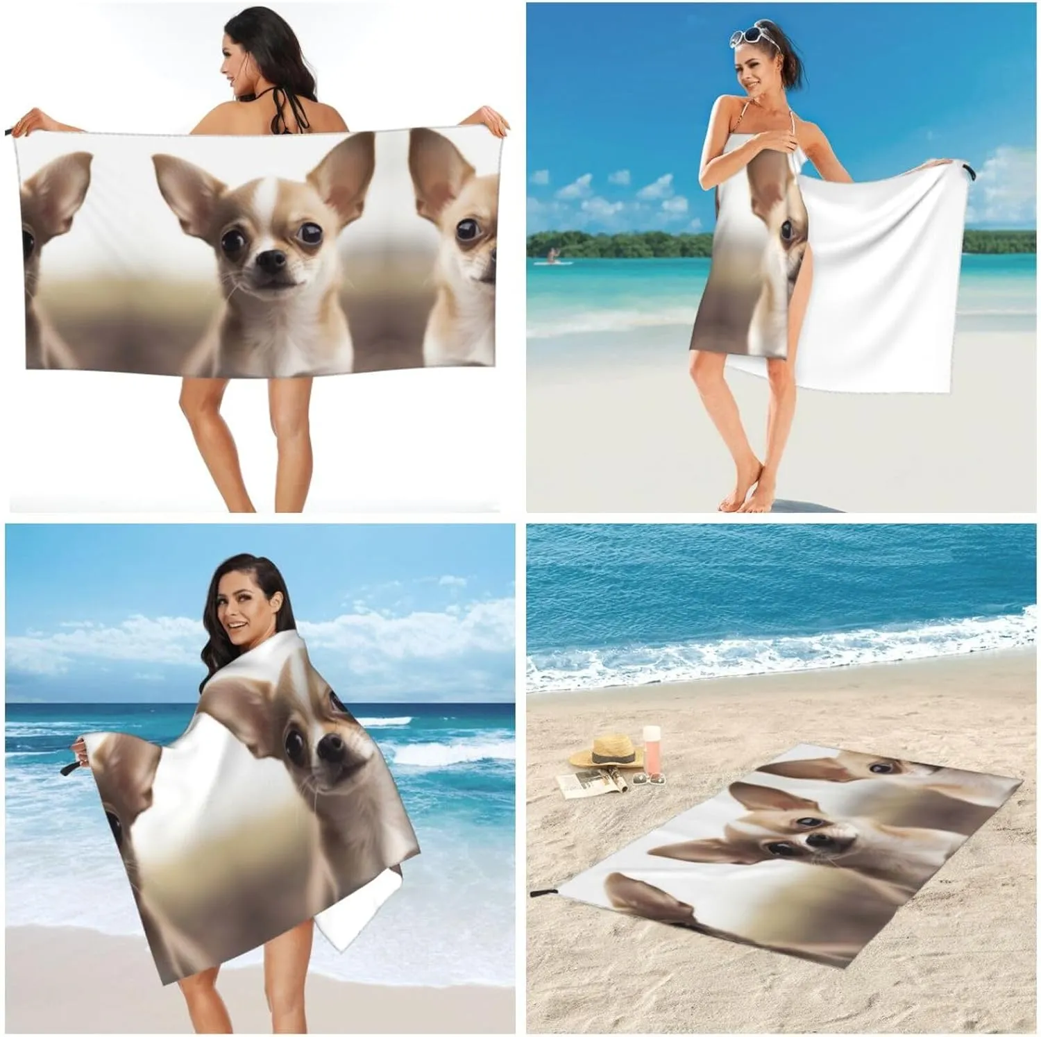 Funny Chihuahua Premium Compact Microfiber Travel Towel-Featherlight & Quick Dry,Sand-Resistant Beach Towel for Swimming,Camping,Vacation Essentials with Carry Pouch
