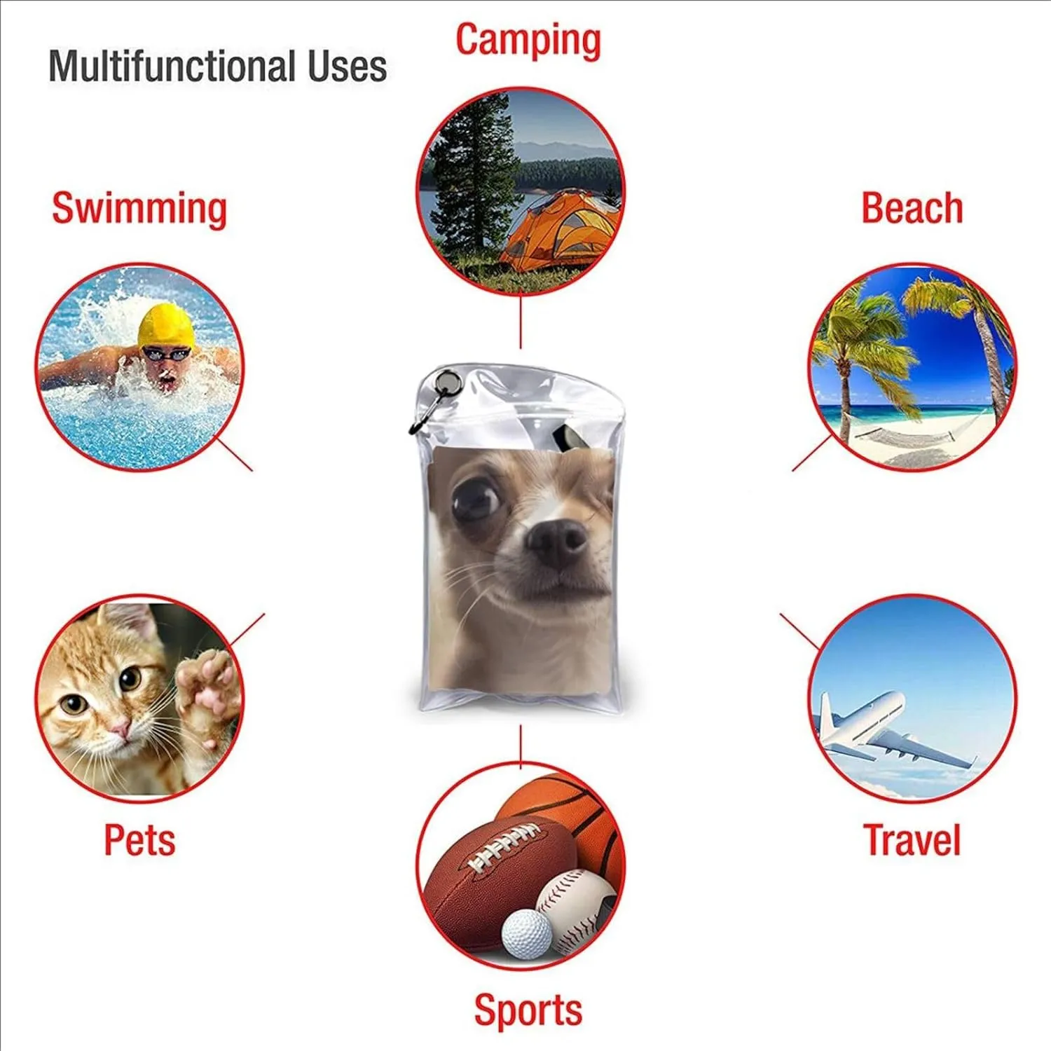 Funny Chihuahua Premium Compact Microfiber Travel Towel-Featherlight & Quick Dry,Sand-Resistant Beach Towel for Swimming,Camping,Vacation Essentials with Carry Pouch