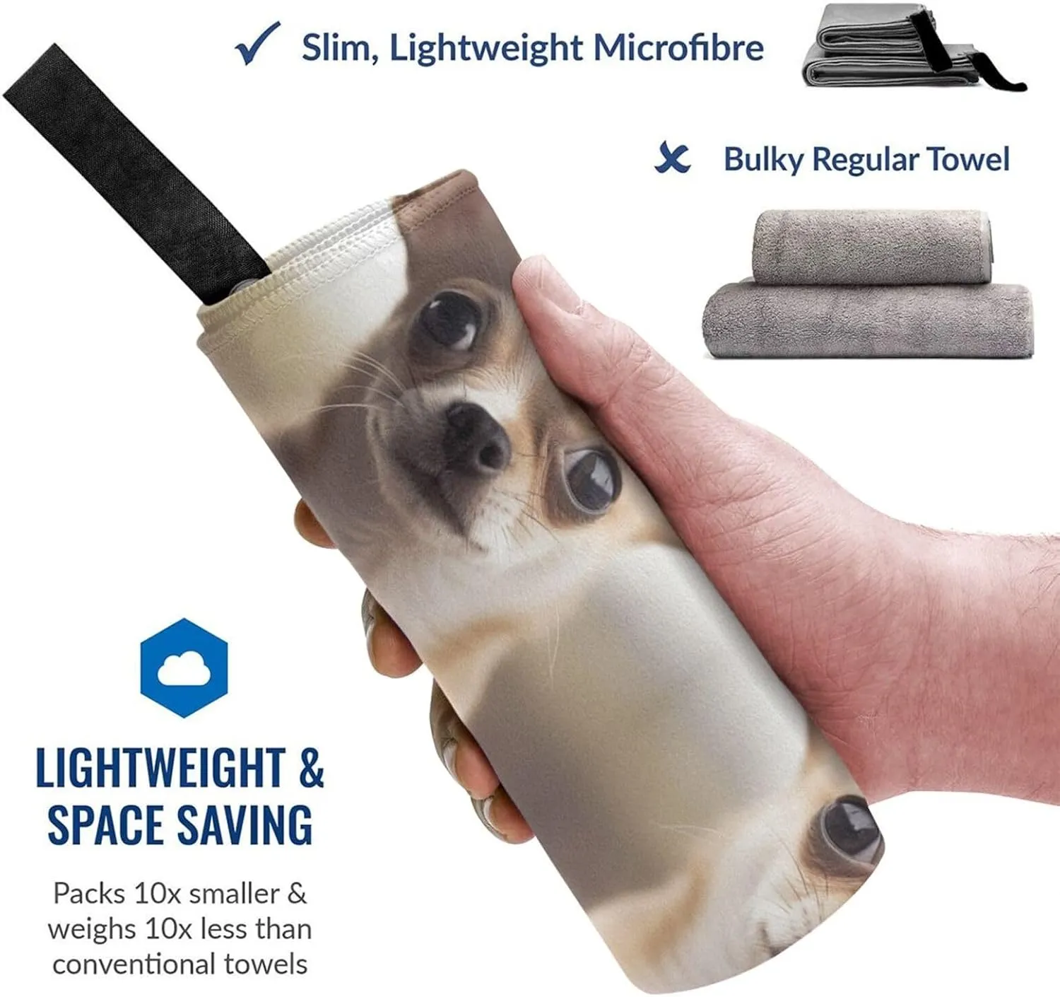Funny Chihuahua Premium Compact Microfiber Travel Towel-Featherlight & Quick Dry,Sand-Resistant Beach Towel for Swimming,Camping,Vacation Essentials with Carry Pouch