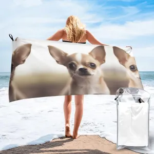 Funny Chihuahua Premium Compact Microfiber Travel Towel-Featherlight & Quick Dry,Sand-Resistant Beach Towel for Swimming,Camping,Vacation Essentials with Carry Pouch